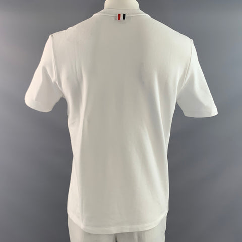 THOM BROWNE Size L White Grey Cotton Crew Neck T shirt