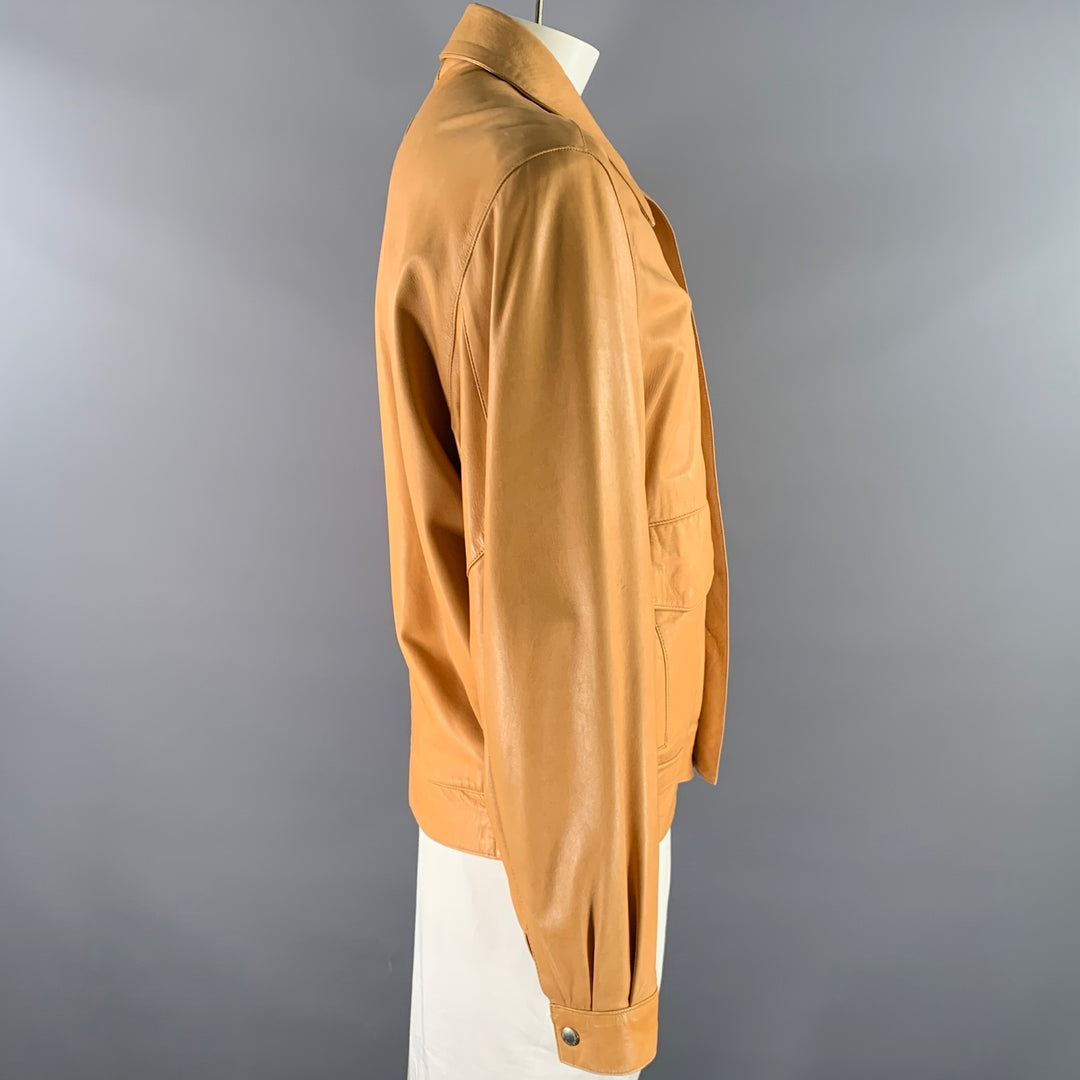 SCUOLA DEL CUOIO Size XL Camel Leather Bomber Jacket