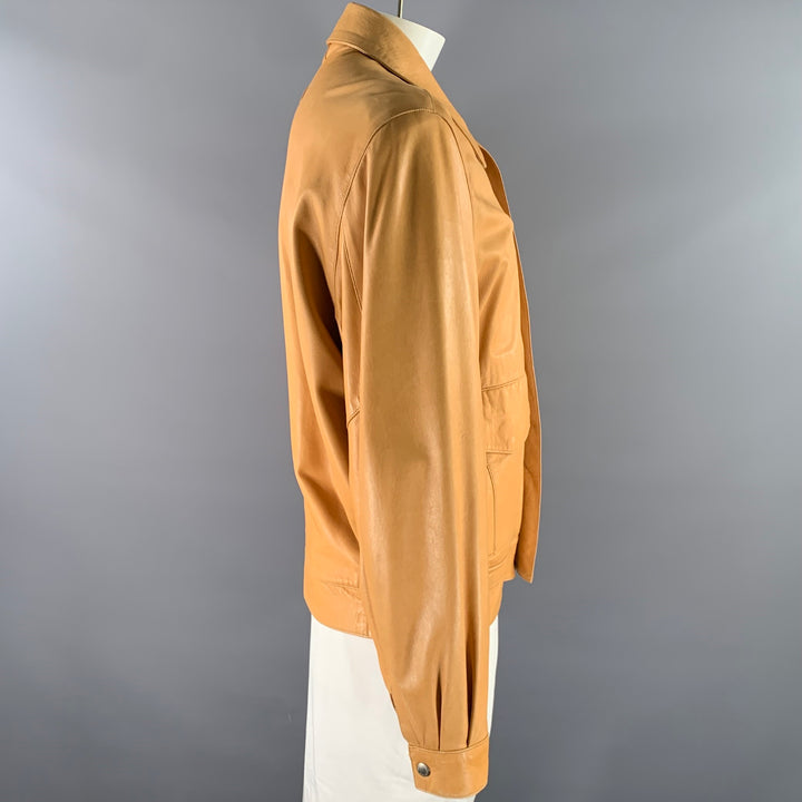 SCUOLA DEL CUOIO Size XL Camel Leather Bomber Jacket