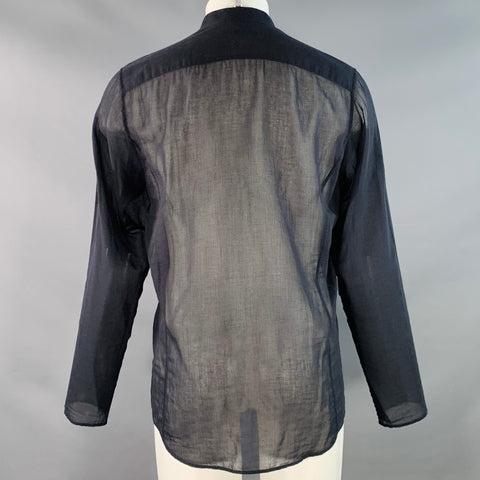 GUCCI Size M Black Ruffled Cotton Nehru Collar Long Sleeve Shirt