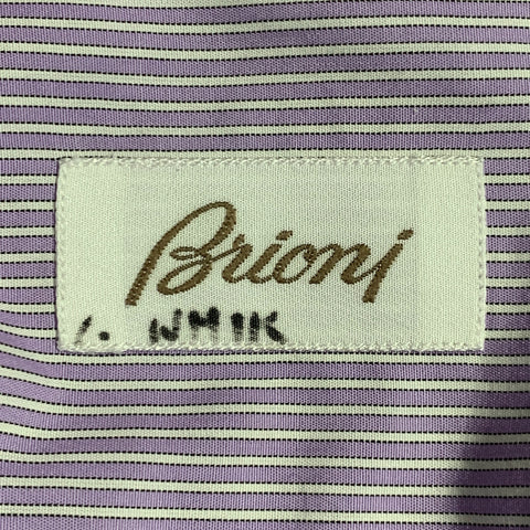 BRIONI Size XL Purple White Stripe Cotton Curved Cutaway Long Sleeve Shirt