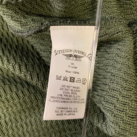 STEVENSON OVERALL CO. Taille XL Pull côtelé en laine vert olive chiné