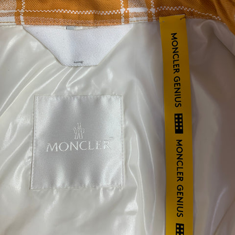 MONCLER GENIUS Size XL Yellow White Plaid Cotton Linen Oversized Shirt Jacket