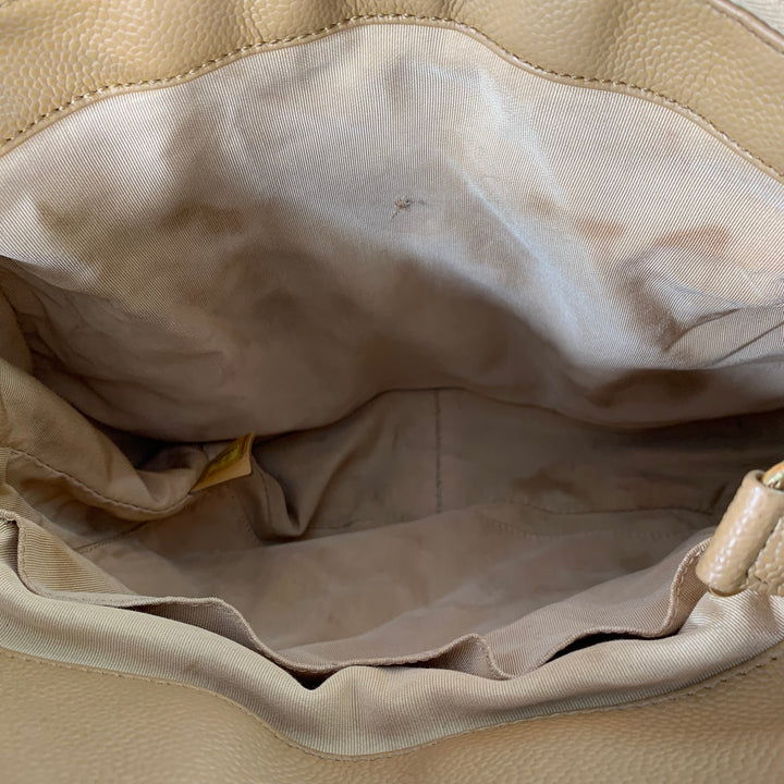 CHANEL Vintage GST Caviar Grand Shopping Tote Beige Gold Quilted Leather Handbag