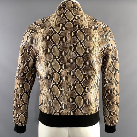 THE KOOPLES Size S Brown Black Animal Print Leather Zip Up Jacket