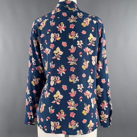 MAX MARA Size M Blue Floral Long Sleeve Blouse
