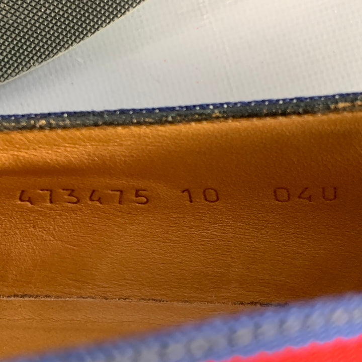 GUCCI Size 10.5 Black Red Blue Contrast Trim Leather Penny Loafers