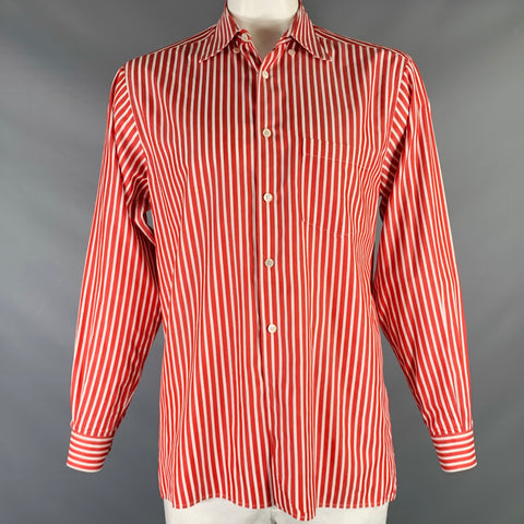 ERMENEGILDO ZEGNA Size L Red White Stripe Cotton Button Up Long Sleeve Shirt