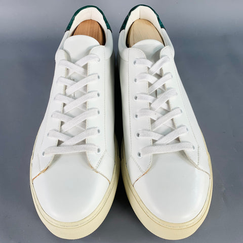 ISAIA Size 11 White Green Leather Lace-Up Low Top Sneakers