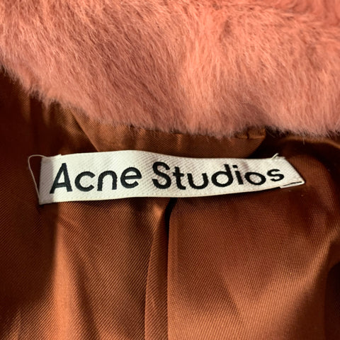 ACNE STUDIOS Size S Rose Polyester Textured Faux Fur Belted Coat