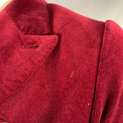 EZRA FITCH Chest Size L Burgundy Velvet Cotton Peak Lapel Sport Coat