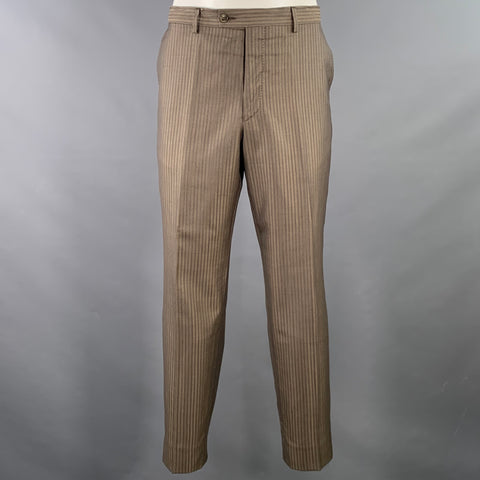VERSACE COLLECTION Size 44 Brown Taupe Stripe Wool Silk Suit