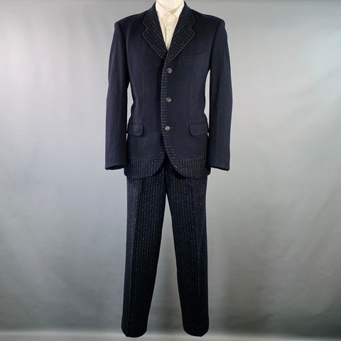 ISSEY MIYAKE Vintage Size L Navy Pinstripe Wool Blend Notch Lapel Suit