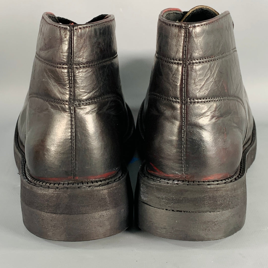 CUSTOM MADE Size 10 Black Leather Lace-Up Clown Ankle Boots