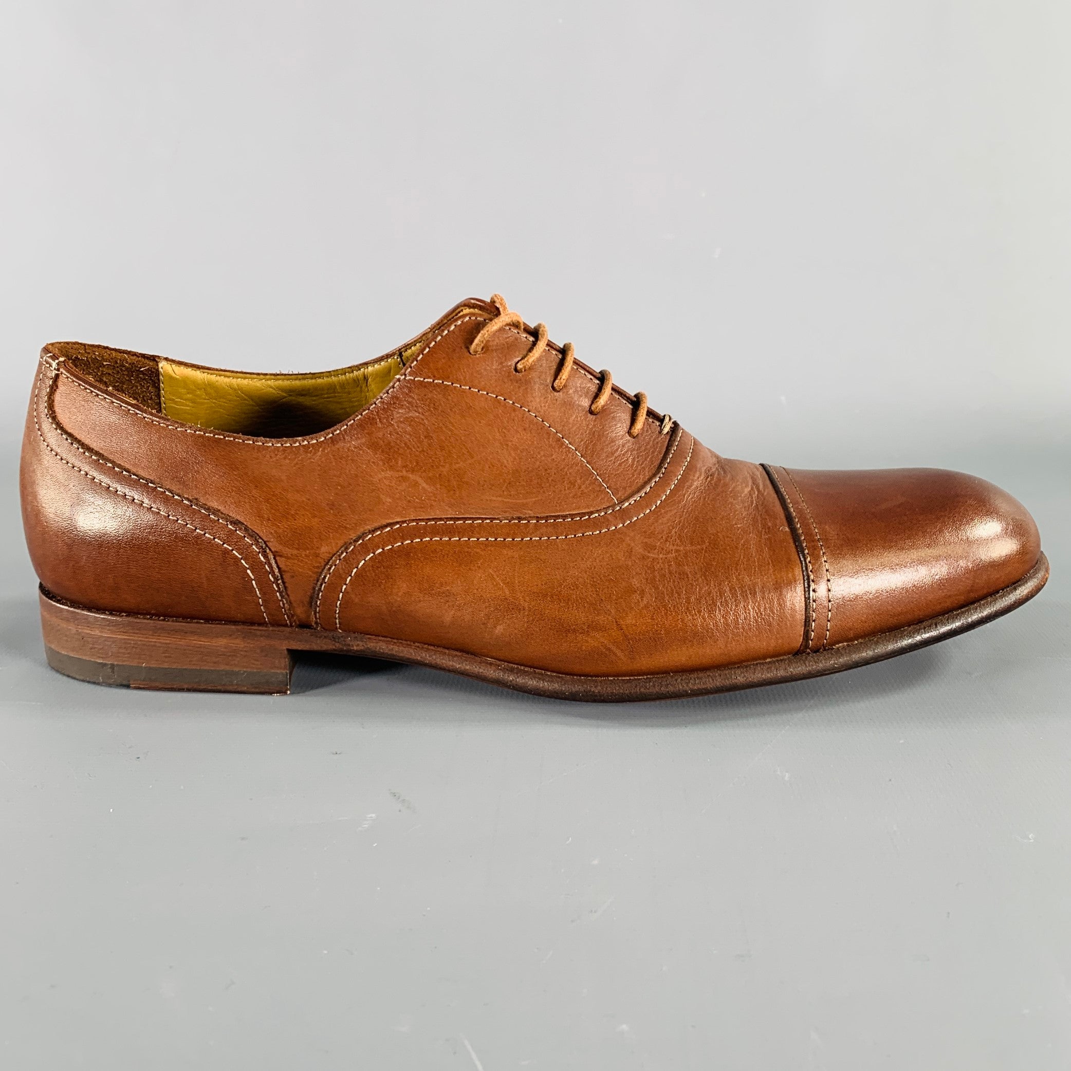 ★Paul Smith ★ PAUL SMITH Size 7 Brown Leather Cap Toe Oxford Lace-Up Shoes