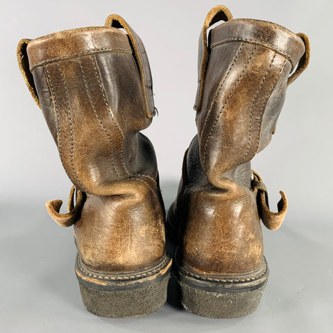 JULIUS_7 Size 8.5 Brown Distressed Leather Pull On Boots