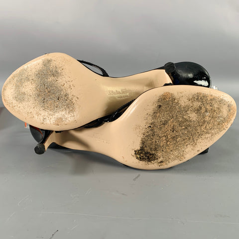 SALVATORE FERRAGAMO Size 8.5 Black Patent Leather Slingback Sandals