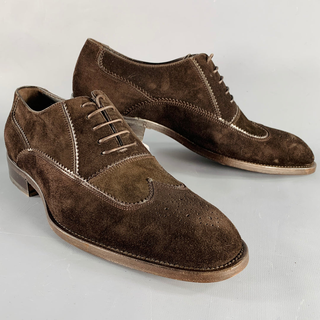 GIORGIO ARMANI Size 8 Brown Textured Suede Wingtip Lace-Up  display picture 1