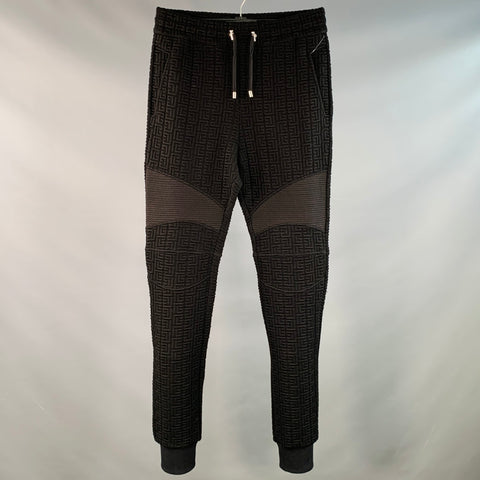 BALMAIN Size S Black Textured Polyamide Blend Drawstring Sweatpants Casual Pants