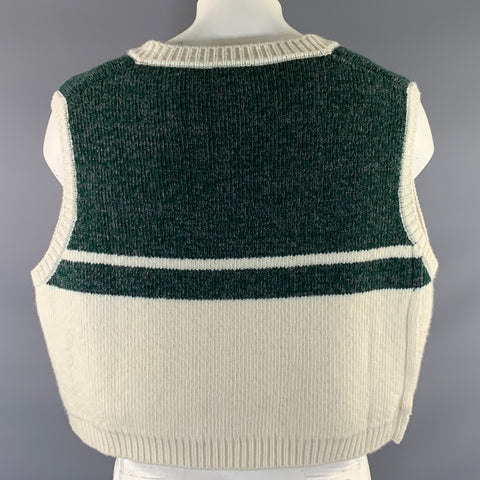 RAF SIMONS S/S2017 Size One Size White Green Knitted Wool V Neck Vest