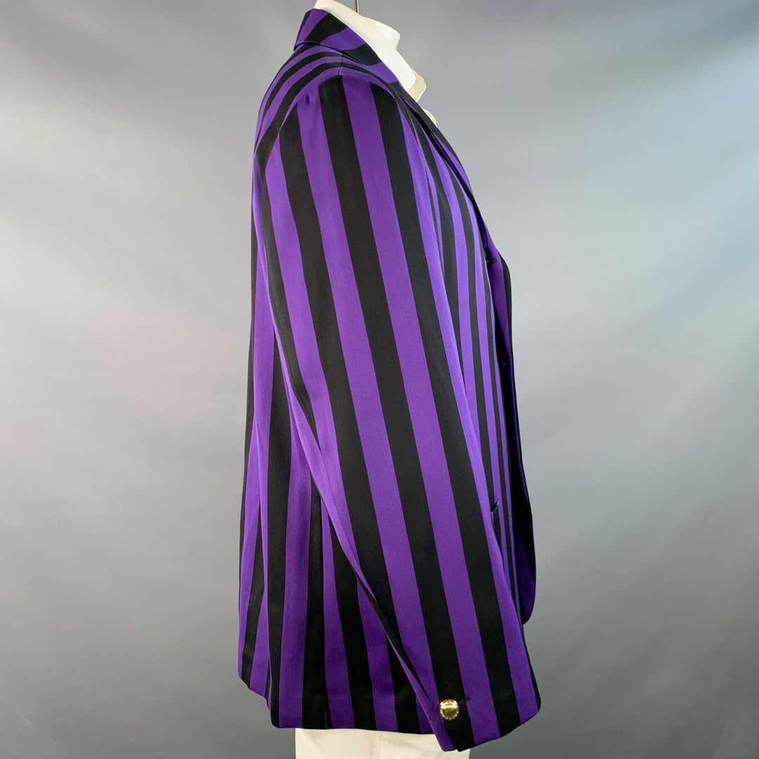 ROWING BLAZERS Size 46 Long Black Purple Stripe Cotton Wool Sport Coat