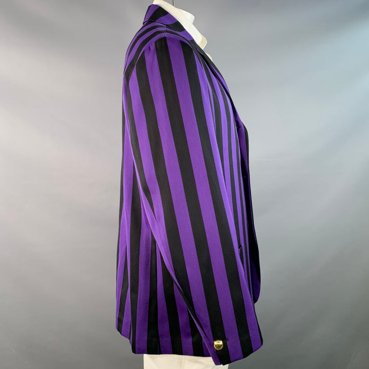 ROWING BLAZERS Size 46 Long Black Purple Stripe Cotton Wool Sport Coat