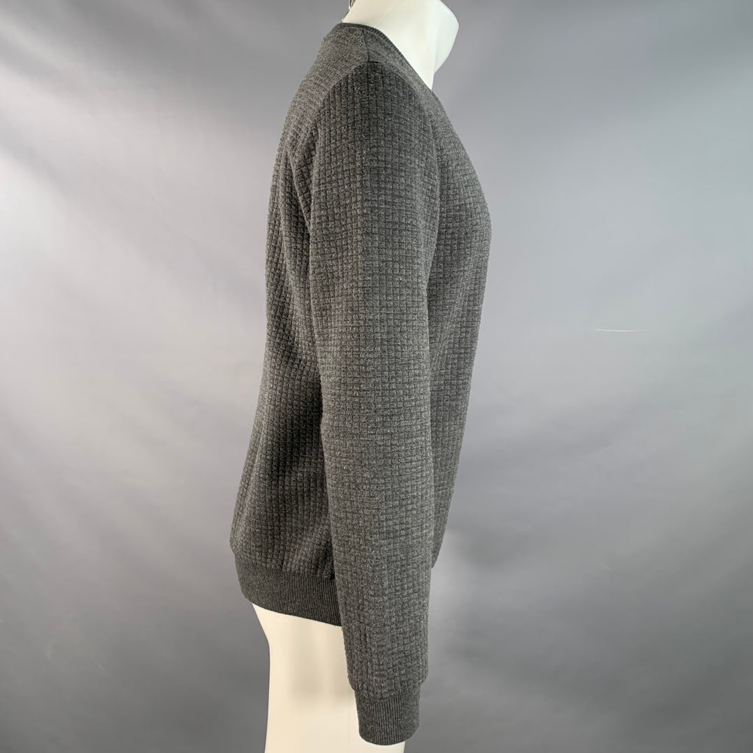 REISS Size M Green Charcoal Quilted Polyester Blend Crew-Neck Pullover