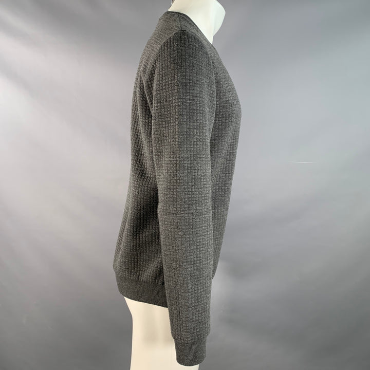 REISS Size M Green Charcoal Quilted Polyester Blend Crew-Neck Pullover