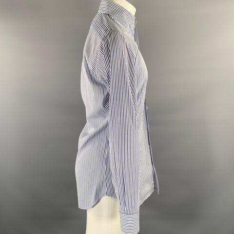 HAMILTON Size S White Blue Navy Stripe Cotton Spread Collar Long Sleeve Shirt