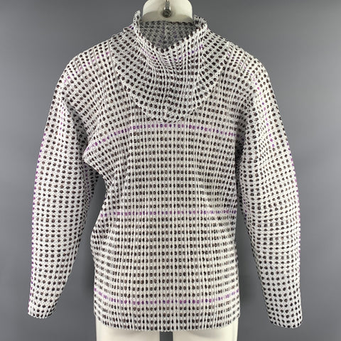 ISSEY MIYAKE Size M White Brown & Purple Pleated Polyester Hooded Pullover