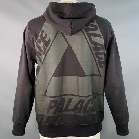 PALACE Size L Jumbo Ferg Hood Black Logo Cotton Hooded Sweatshirt