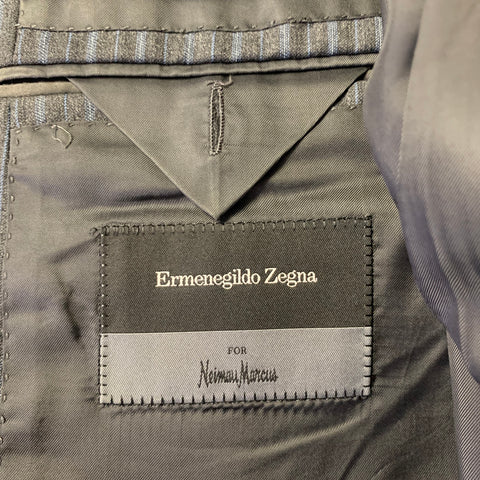 ERMENEGILDO ZEGNA Size 42 Grey Blue Stripe Wool Notch Lapel Suit