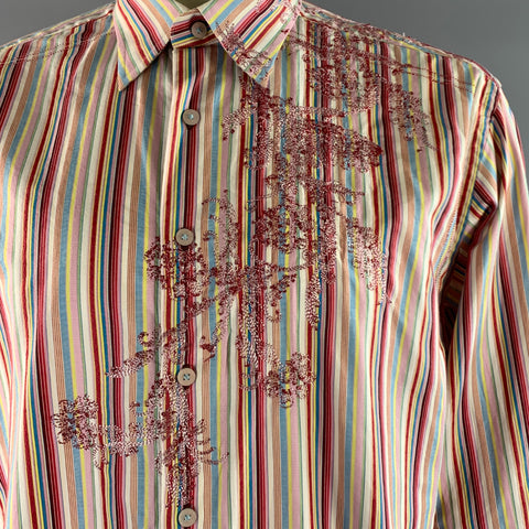 ROBERT GRAHAM Size XL Pink Multi Color Stripe Cotton Button Up Long Sleeve Shirt