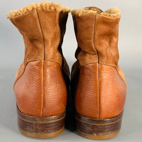 BOTTEGA VENETA Size 8 Camel Leather Suede Fleece Lined Buckle Booties