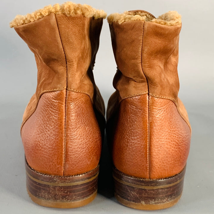 BOTTEGA VENETA Size 8 Camel Leather Suede Fleece Lined Buckle Booties