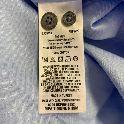 TED BAKER Size XS Timone Light Blue Diamond Cotton Spread Collar Long Sleeve Shirt