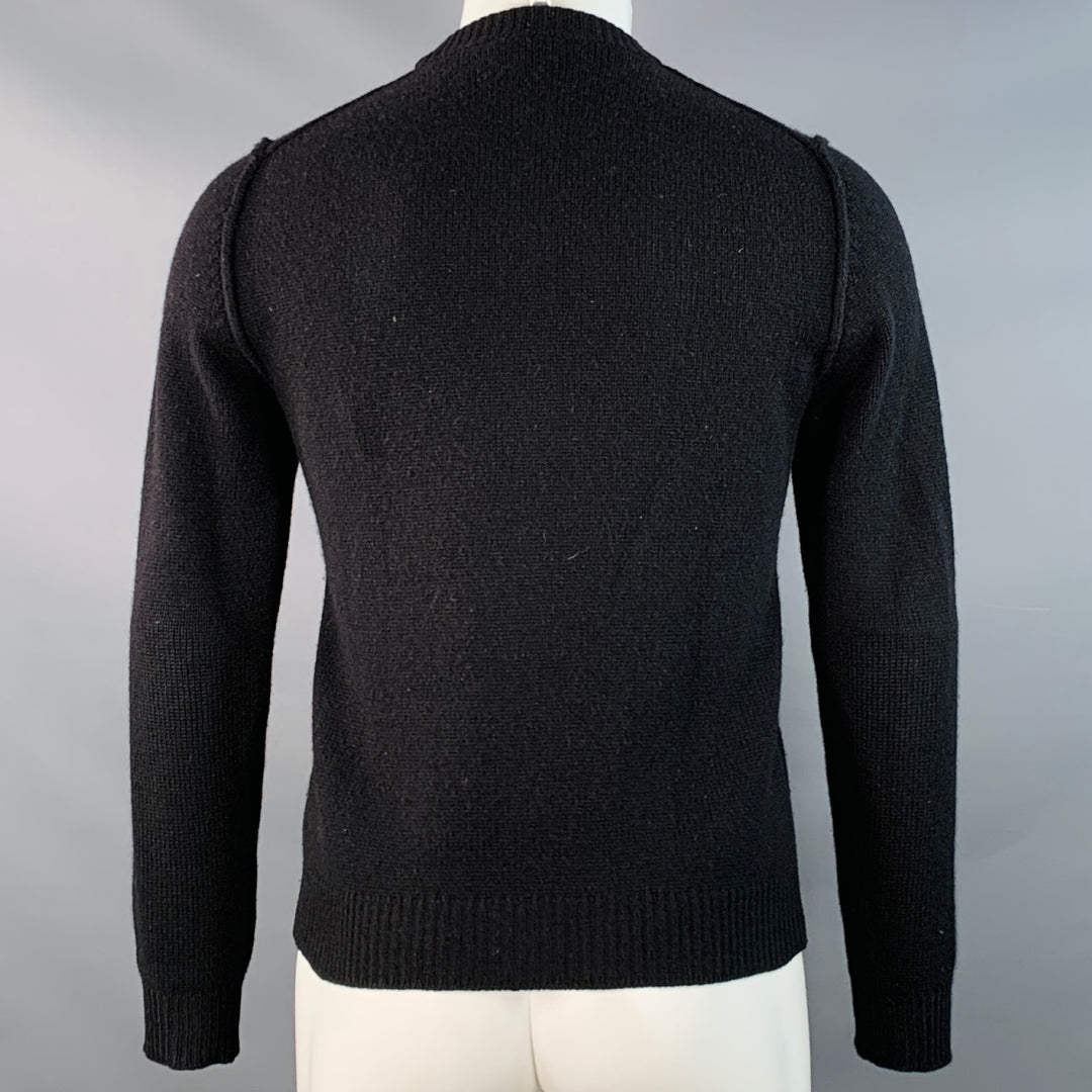 LANVIN Size S Black Waffle Knit Camel Cashmere Reverse Seams Sweater