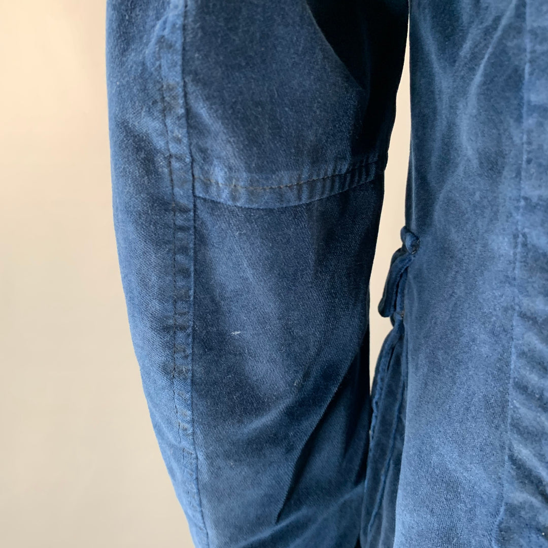 DRIES VAN NOTEN Size 42 Navy Black Velvet Cotton Nehru Collar Suit