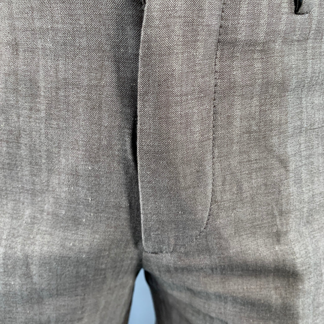 BRUNELLO CUCINELLI Size 38 Brown Herringbone Linen Wool Silk Peak Lapel Suit