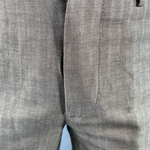 BRUNELLO CUCINELLI Size 38 Brown Herringbone Linen Wool Silk Peak Lapel Suit