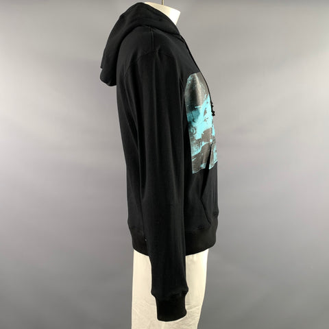 CALVIN KLEIN 205W39NYC Size L Black Blue Graphic Cotton Hoodie Sweatshirt