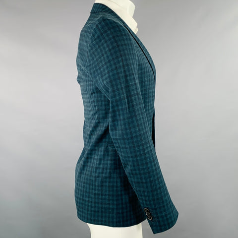 PAUL SMITH Size 36 Green Navy Checkered Wool Linen Sport Coat