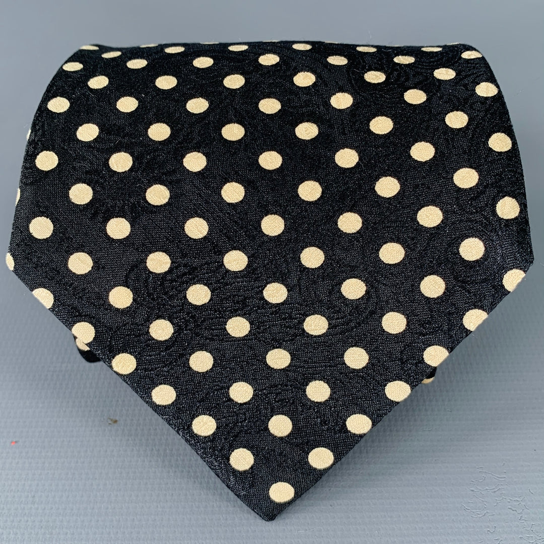 BALLY Black White Polka Dot Silk Tie