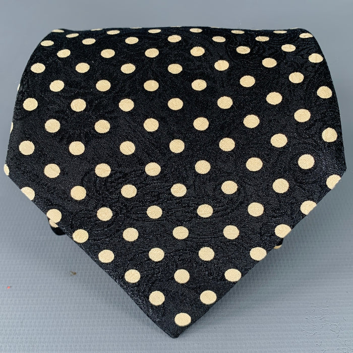 BALLY Black White Polka Dot Silk Tie