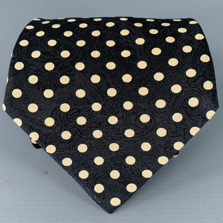 BALLY Black White Polka Dot Silk Tie