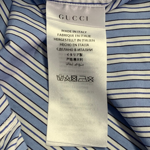 GUCCI Size S Blue White Stripe Cotton Point Collar Long Sleeve Shirt