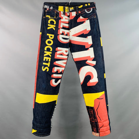 LEVI STRAUSS Size 33 Navy Multi Color Graphic Cotton Straight Selvedge Jeans