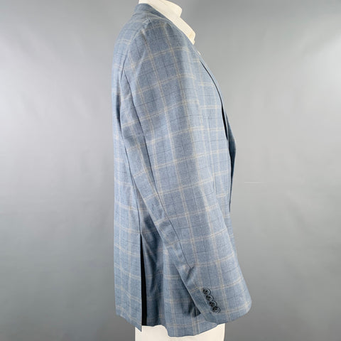 HICKEY FREEMAN Size 48 Regular Blue Grey Plaid Wool Sport Coat