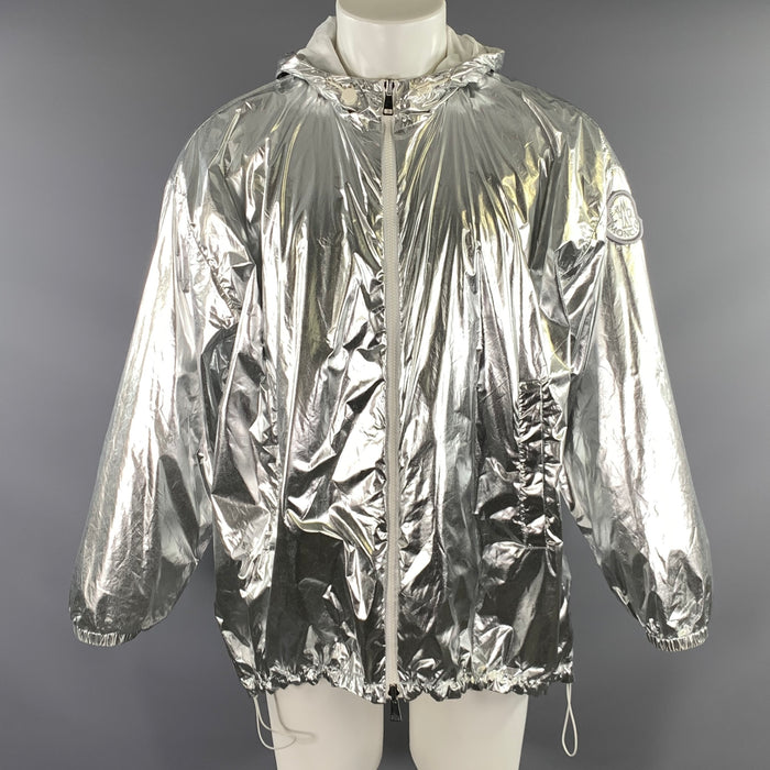 MONCLER Size M Silver Metallic Reversible Polyamide Zip Up Jacket