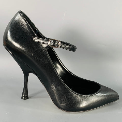 PHOEBE PHILO Size 7.5 Black Leather Ankle Strap Mary Jane Pumps